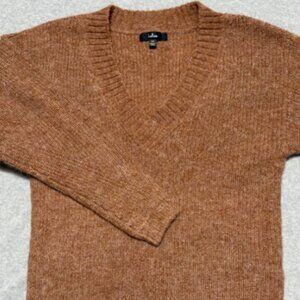 Lulus Womens XS Brown Wool Blend V-Neck Pullover Knit Sweater Ribbed Trim
